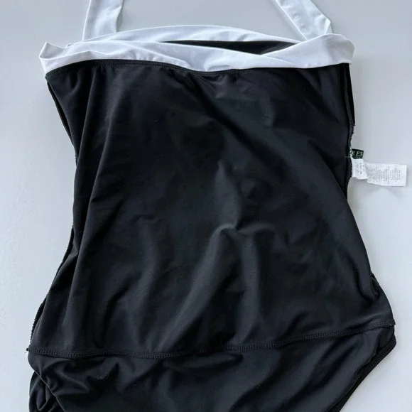 Lauren Ralph Lauren Women Swimsuit Sz 12 Black White Halter Skirted Ruched 1 Pc - Picture 15 of 15